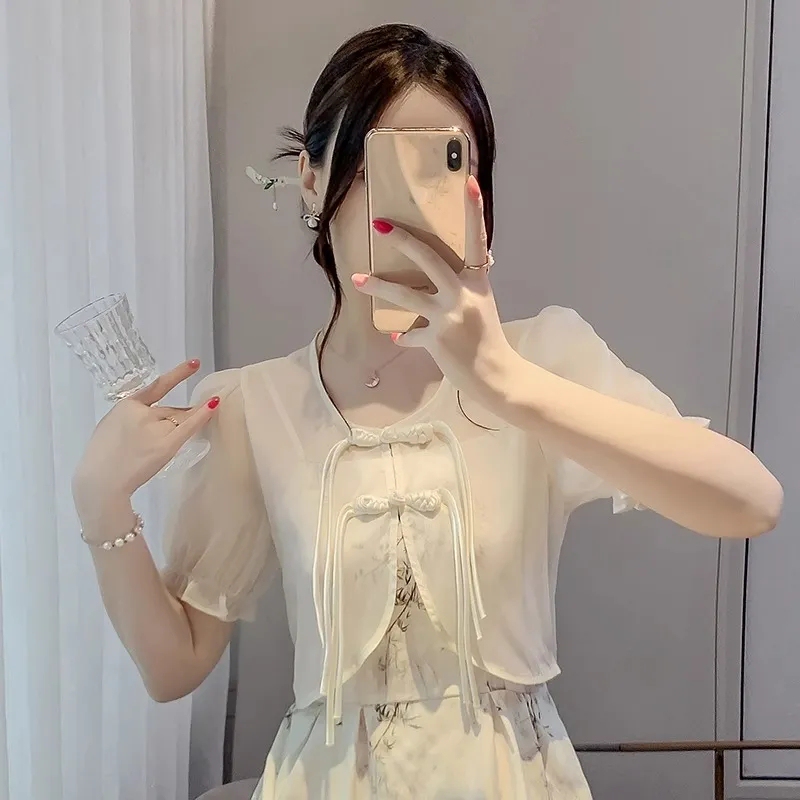 Chiffon Sun Protection Cardigan for Women, Thin Shawl for Summer, Paired with a Slip Dress, Outerwear, New Chinese Style Jacket