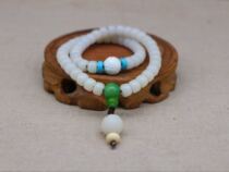 White Bodhi Root Buddha Beads bracelet 8*6mm two circles with Lotus pendant