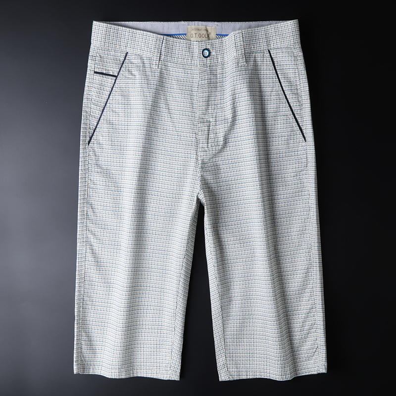 Summer Casual Sports Golf Pure Cotton Plaid Shorts Men's Slim Thin Five-Quarter Pants Beach Pants Gtgolf