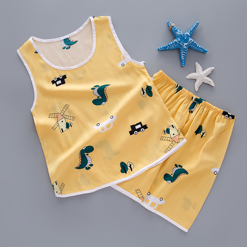 Summer Children's Home Clothing Boy Girl Slim Silk Vest Kid Summer Sleeveless Suit Baby Cotton Silk Pyjamas