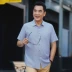 Dad mùa hè phần mỏng của người đàn ông trung niên ngắn tay áo lụa tơ tằm áo mùa hè tuổi 40 năm 50 mới Bộ đồ
