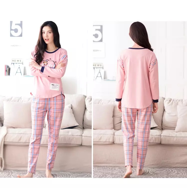 Bộ đồ ngủ nữ Fenteng dài tay mùa thu đông 100% cotton phiên bản Hàn Quốc có thể mặc bên ngoài phim hoạt hình hai mảnh phù hợp với dịch vụ gia đình thời trang 2021