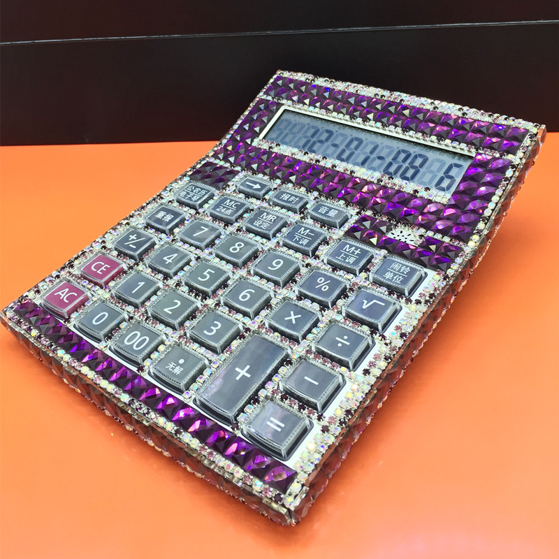 Diamond-encrusted powerful calculator voice human pronunciation desktop big button 12-digit financial office special computer