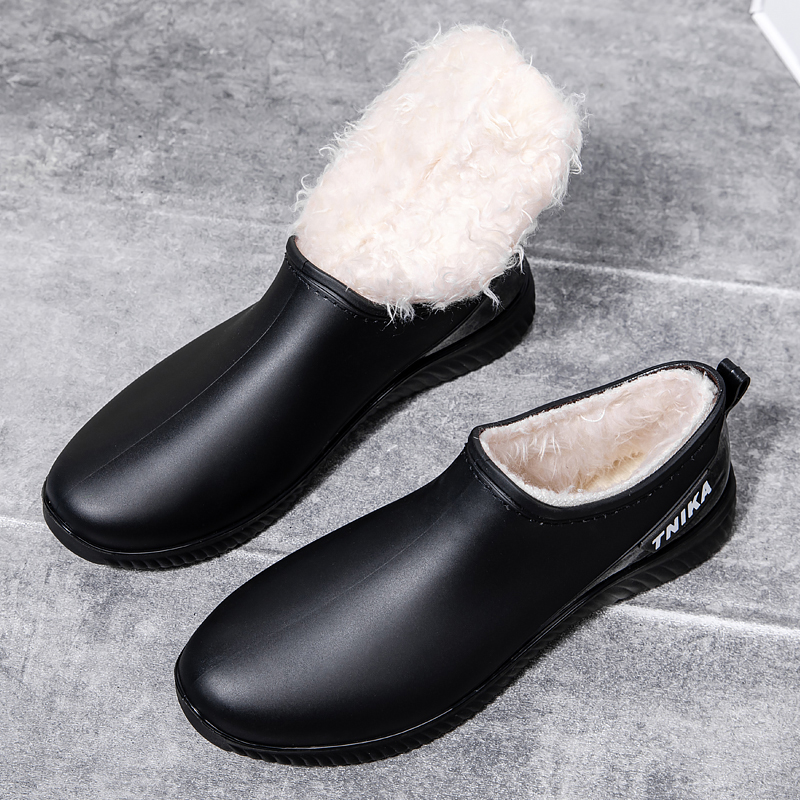 Integrated fixed suede male short drum Rain shoes Autumn winter plus suede waterproof rain boots Low Gang Shallow Mouth Anti Slip Warm Kitchen Rubber Shoes-Taobao
