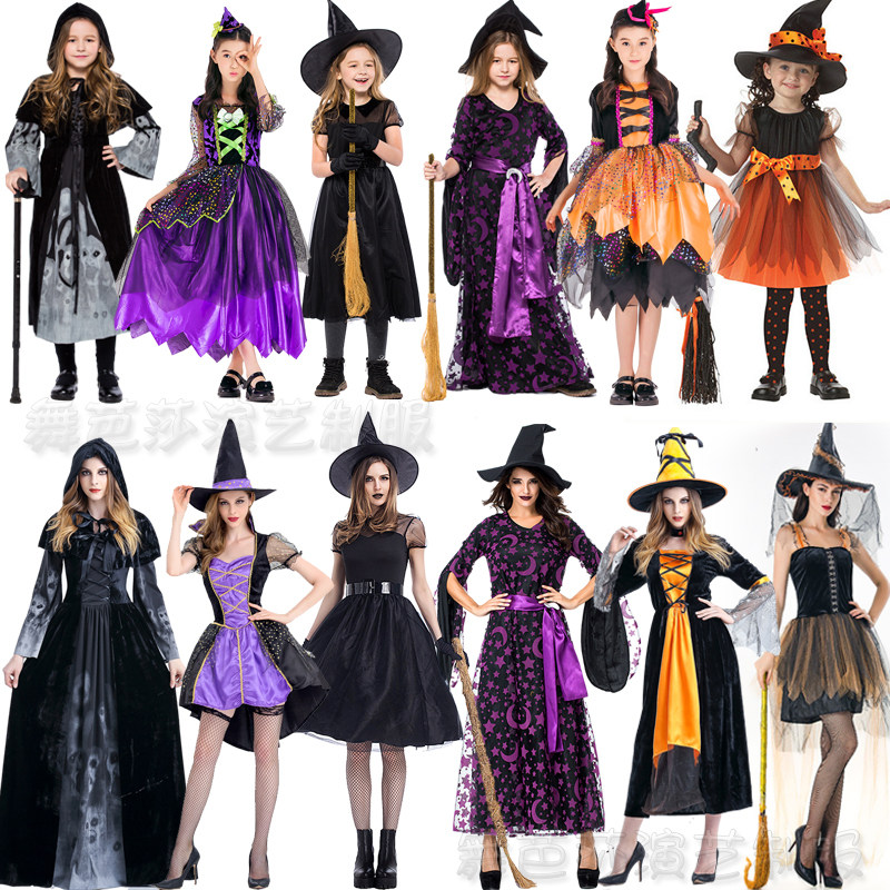 Halloween witch costume parent-child costume adult children witch costume wand little witch cos costume parent-child performance costume