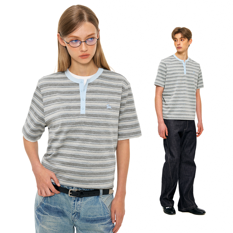 Mysamesame26Ss Japanese-Style Striped Color-Block Henry Collar Short-Sleeve T-Shirt Loose Casual Lazy Couple Tee Mysamesame26Ss Japanese-Style Striped Color-Block Henry Collar Short-Sleeve T-Shirt Loose Casual Lazy Couple Tee