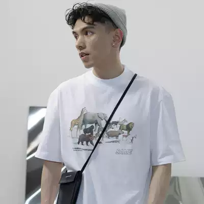 SAMESAME Original Design Animal Kingdom Japanese Leisure Loose Round Neck Short Sleeve T-shirt Men Couple Tide Brand