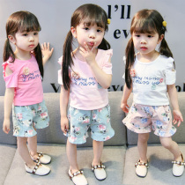 (two sets) Summer new girl suit female baby short sleeve shorts two sets of kiddie cartoon suit