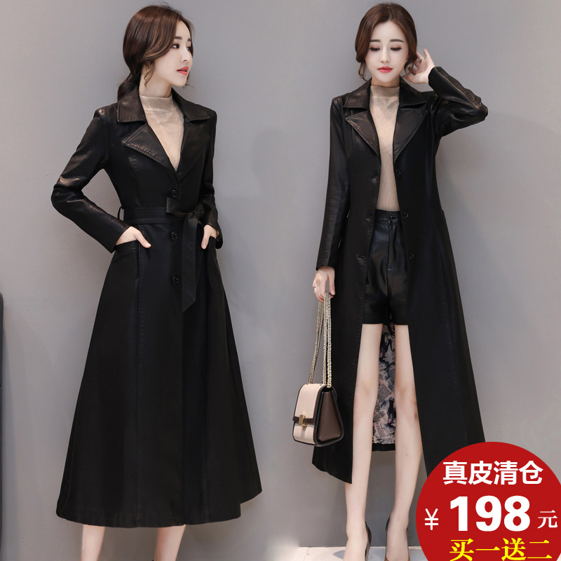 New Haining Fur Dress Woman in Autumn Winter Haining Fur Dress Woman's Long Fitting Lin Coat Over Knee Thick Leather Coat