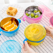 Cute 304 stainless steel lunch box baby anti-fall and burn-proof eating double ear bowl with cover kid home soup bowl 