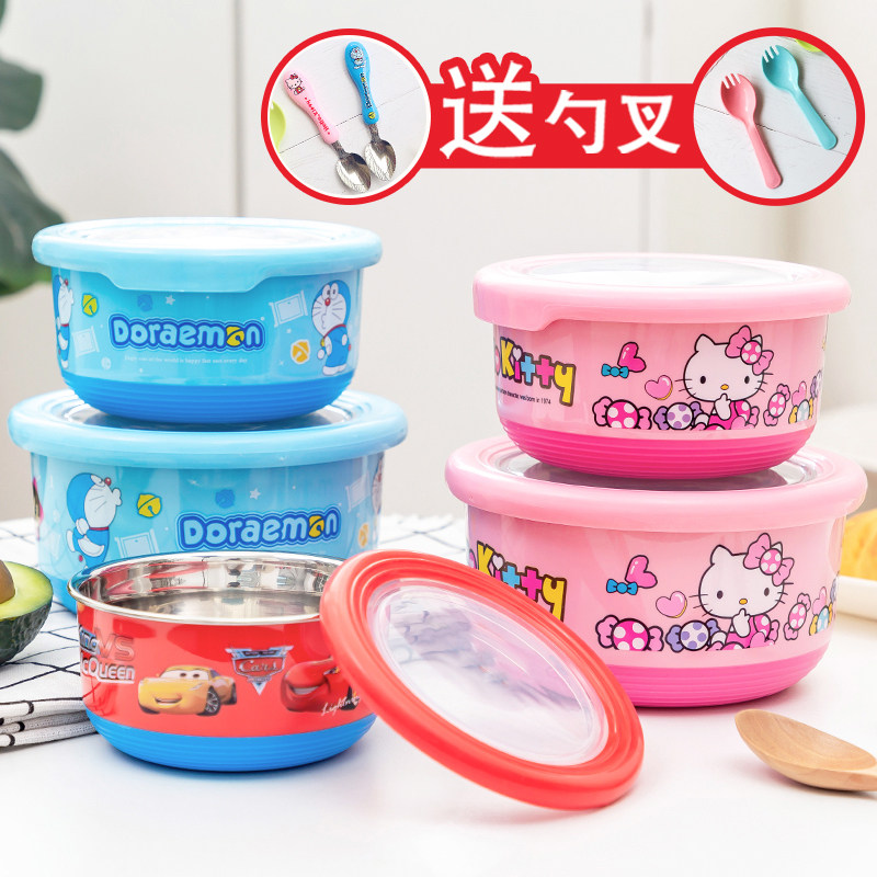 Round anti-scalding stainless steel lunch box cute cartoon children primary school children's portable out fruit box refreshing lunch box