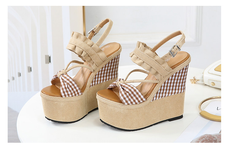 Dép sandal nữ đế xuồng cao gót hở mũi kiểu La Mã phối ren Lolita — Củ sen hồng 12CM, Củ sen hồng 14CM, Củ sen hồng 16CM, Mơ 12CM chi tiết 20