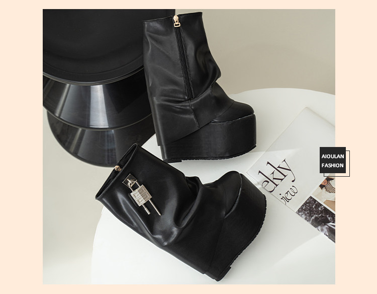 Boot nữ cổ thấp khóa kéo gót siêu cao 15 cm phong cách Âu Mỹ — Trắng, đen chi tiết 11
