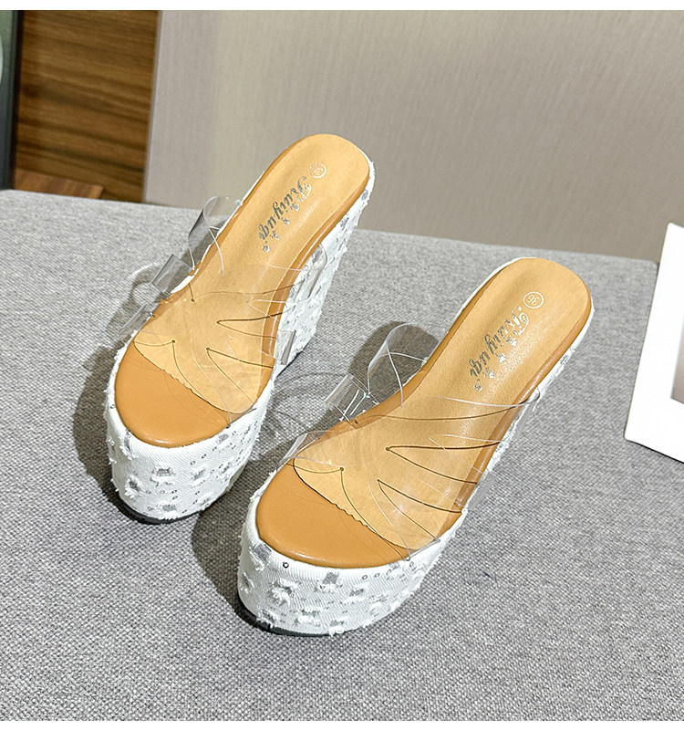 Dép cao gót nữ đế xuồng 15 cm, slip-on sequin trong suốt, chống trơn trượt — Các mặt hàng 10cm được làm theo yêu cầu sẽ không được trả lại và không thể trao đổi., Các mặt hàng 12cm được sản xuất theo yêu cầu không được trả lại và không được trao đổi., Trắng chi tiết 17