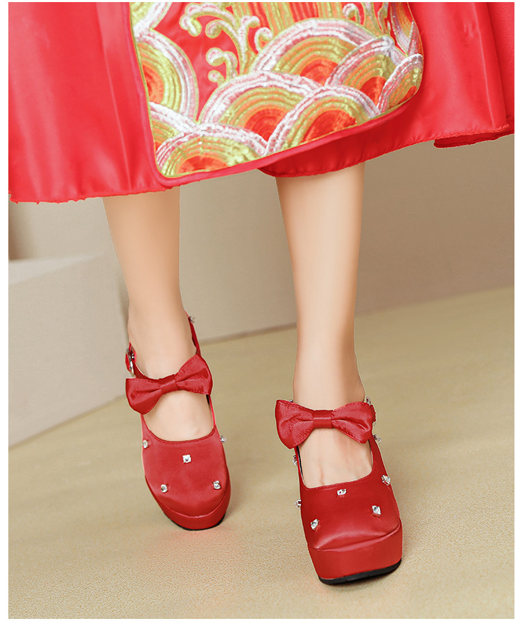 Giày cao gót nữ đế xuồng platform màu đỏ pha lê, gót 15 cm, phong cách Trung Hoa — Mơ 10cm, Mơ 15cm, Đỏ 10cm, Đỏ 15cm chi tiết 45