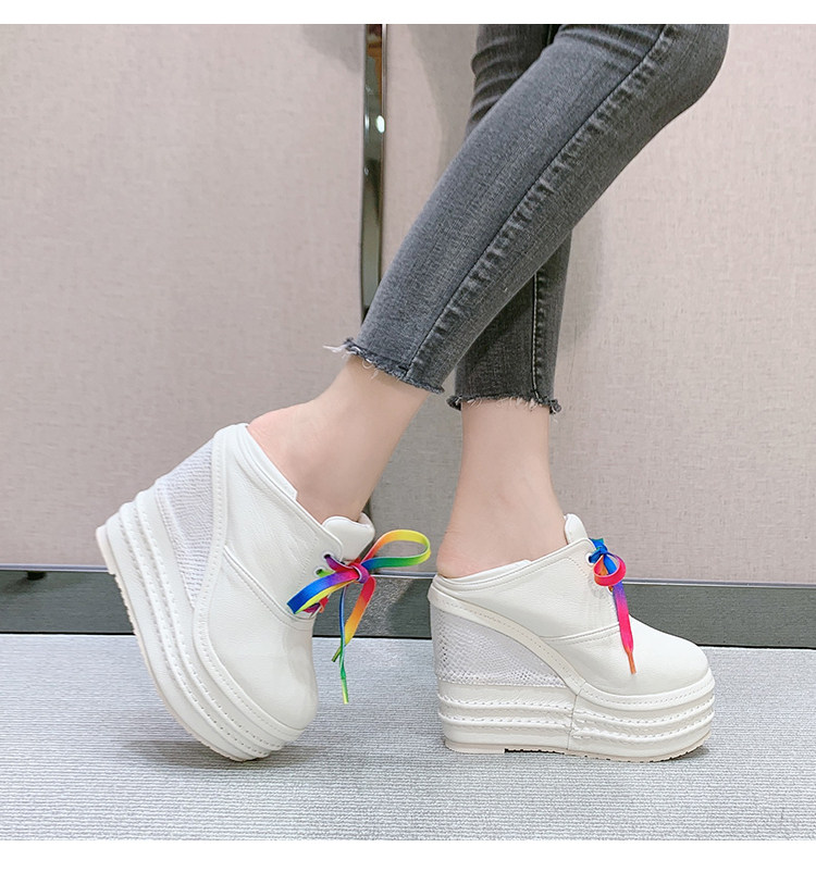 Giày cao gót nữ đế xuồng platform siêu cao 15 cm, dây buộc, kiểu xỏ chân đa năng — Trắng 12CM, Trắng 15CM, Đen 12CM, Đen 15CM chi tiết 10