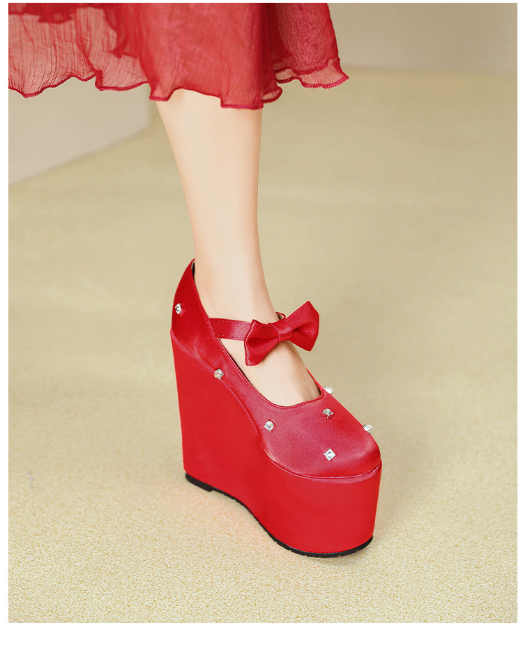 Giày cao gót nữ đế xuồng platform màu đỏ pha lê, gót 15 cm, phong cách Trung Hoa — Mơ 10cm, Mơ 15cm, Đỏ 10cm, Đỏ 15cm chi tiết 33