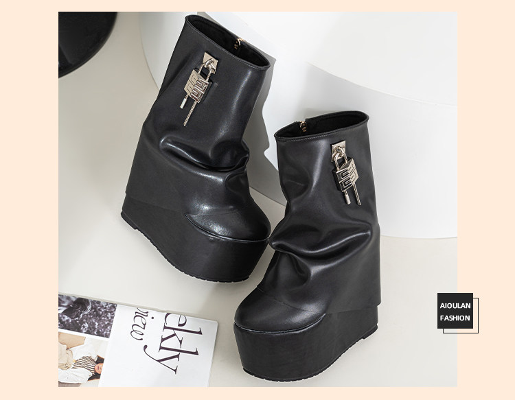 Boot nữ cổ thấp khóa kéo gót siêu cao 15 cm phong cách Âu Mỹ — Trắng, đen chi tiết 9