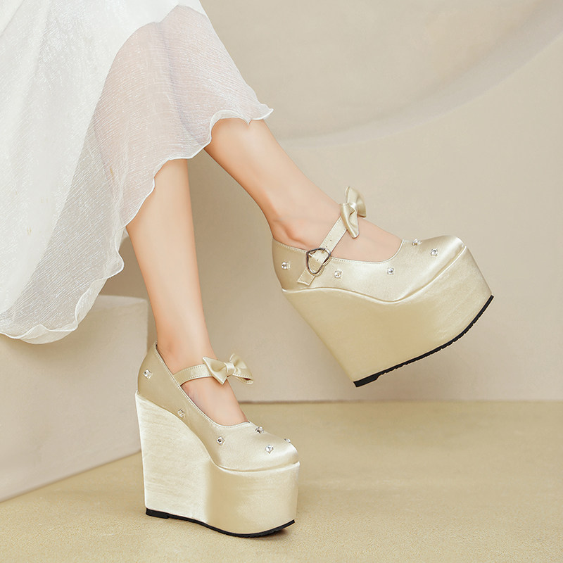 Giày cao gót nữ đế xuồng platform màu đỏ pha lê, gót 15 cm, phong cách Trung Hoa — Mơ 10cm, Mơ 15cm, Đỏ 10cm, Đỏ 15cm chi tiết 16