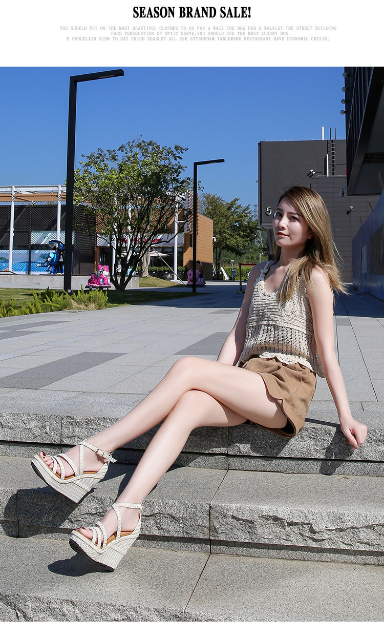 Sandal nữ đế xuồng cao gót 16 cm quai chéo hở mũi platform — Màu trắng nhạt 12cm, Màu trắng nhạt 14cm, Trắng nhạt 16cm chi tiết 23