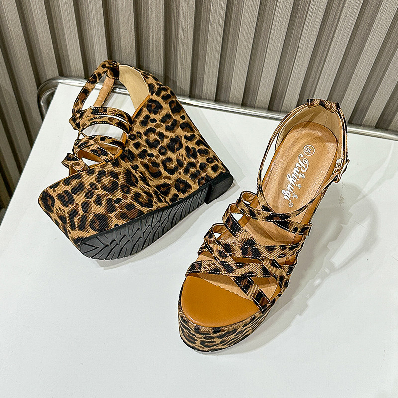 Sandal nữ đế xuồng cao gót hở mũi họa tiết da báo — Đen 10cm, Đen 15cm chi tiết 6