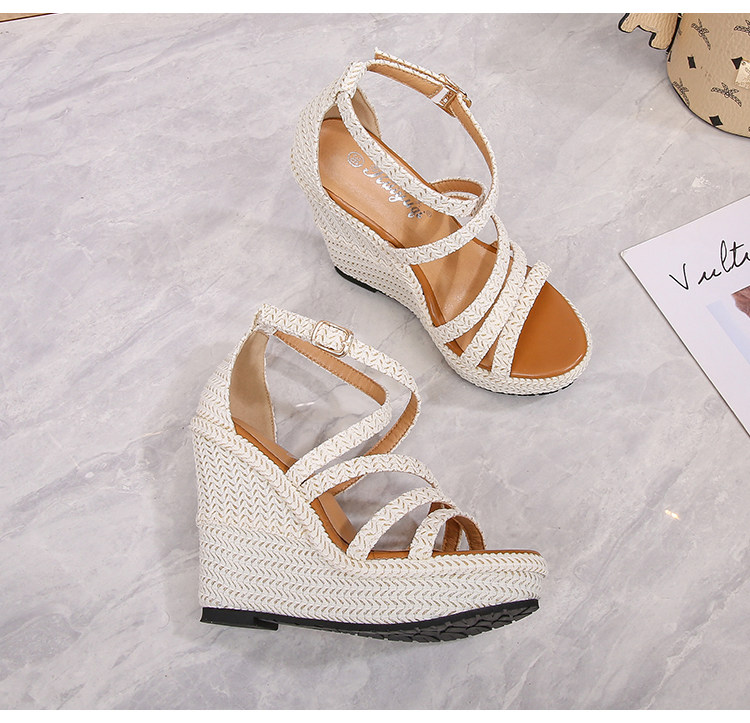 Sandal nữ đế xuồng cao gót 16 cm quai chéo hở mũi platform — Màu trắng nhạt 12cm, Màu trắng nhạt 14cm, Trắng nhạt 16cm chi tiết 25