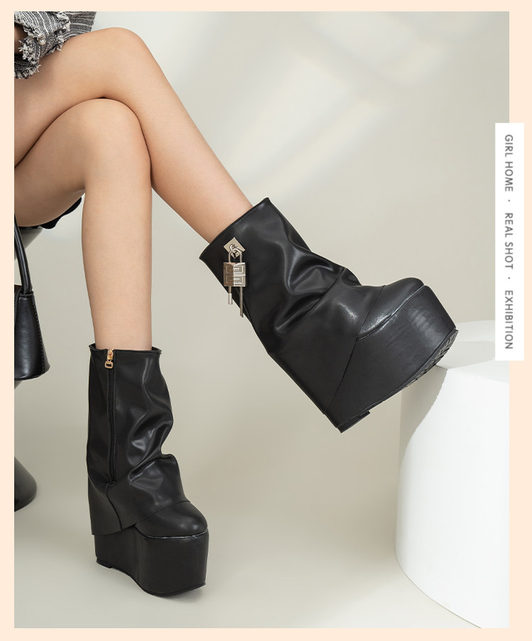 Boot nữ cổ thấp khóa kéo gót siêu cao 15 cm phong cách Âu Mỹ — Trắng, đen chi tiết 18