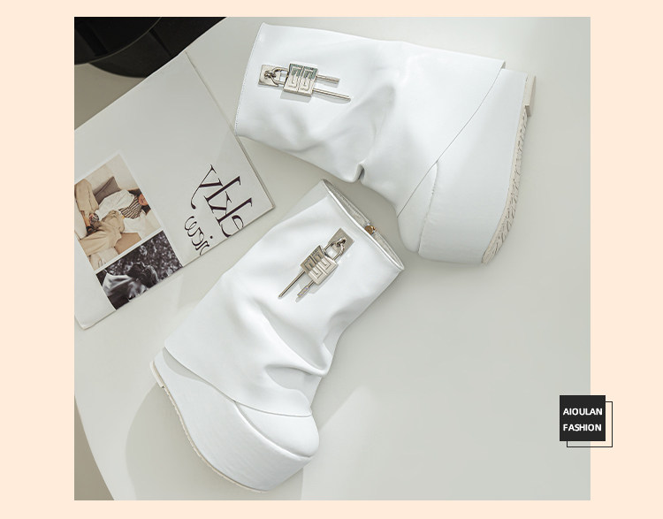 Boot nữ cổ thấp khóa kéo gót siêu cao 15 cm phong cách Âu Mỹ — Trắng, đen chi tiết 15