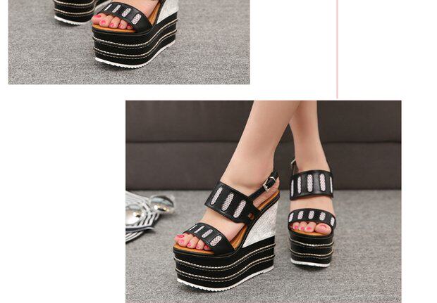Giày cao gót nữ đế xuồng platform siêu cao 16 cm, mũi nhọn, chất liệu lưới thoáng khí — màu cam, đen chi tiết 18