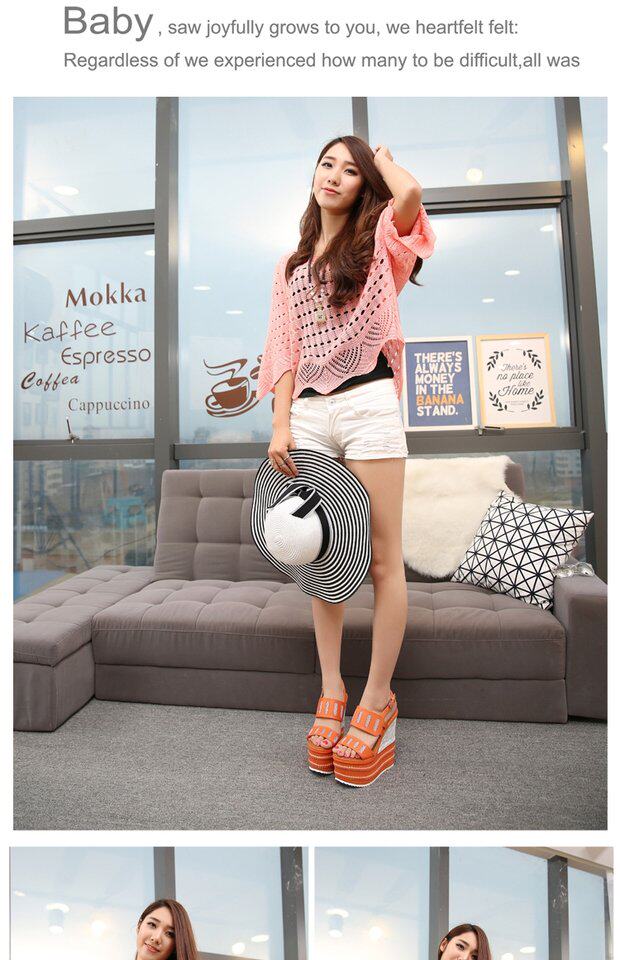 Giày cao gót nữ đế xuồng platform siêu cao 16 cm, mũi nhọn, chất liệu lưới thoáng khí — màu cam, đen chi tiết 8