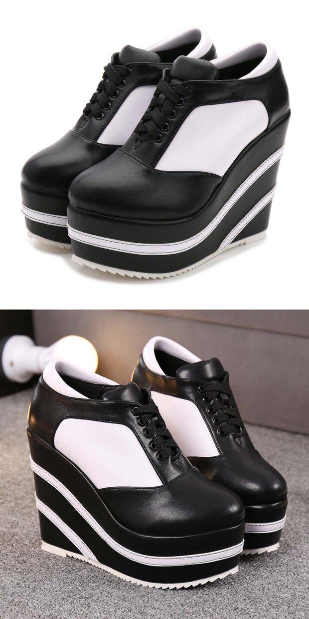 Giày sneaker nữ chunky đế dày 15 cm buộc dây, phong cách casual thu đông — 10cm màu cam trắng, 12CM đen trắng, 12cm màu cam trắng, 15CM đen trắng chi tiết 16