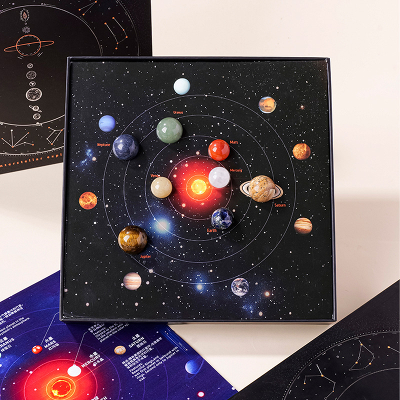 Popular Eight Planets Natural Crystal Space Universe Planet Model Gift Box Set Mineral Specimen Toy Ornaments