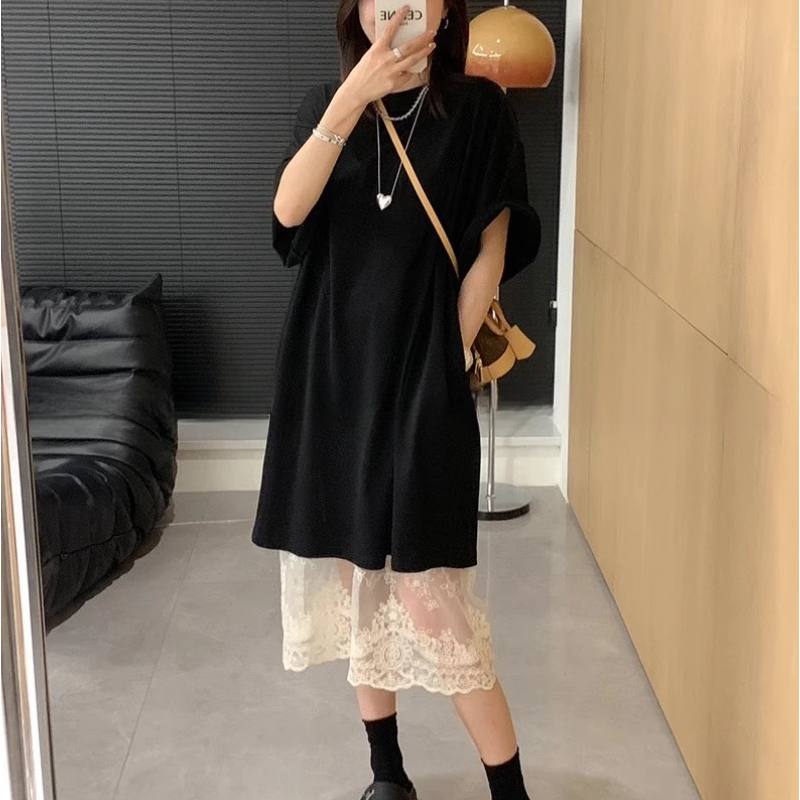 See-Through Hollow Lace Skirt for Women, New Mid-Length Mesh Skirt for Spring, Autumn, and Winter, with a Fake Hem for Layering