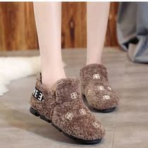 Hairy shoes winter wear non-slip soft bottom pregnant women pregnant women go out plus velvet warm a pedal flat cotton shoes women