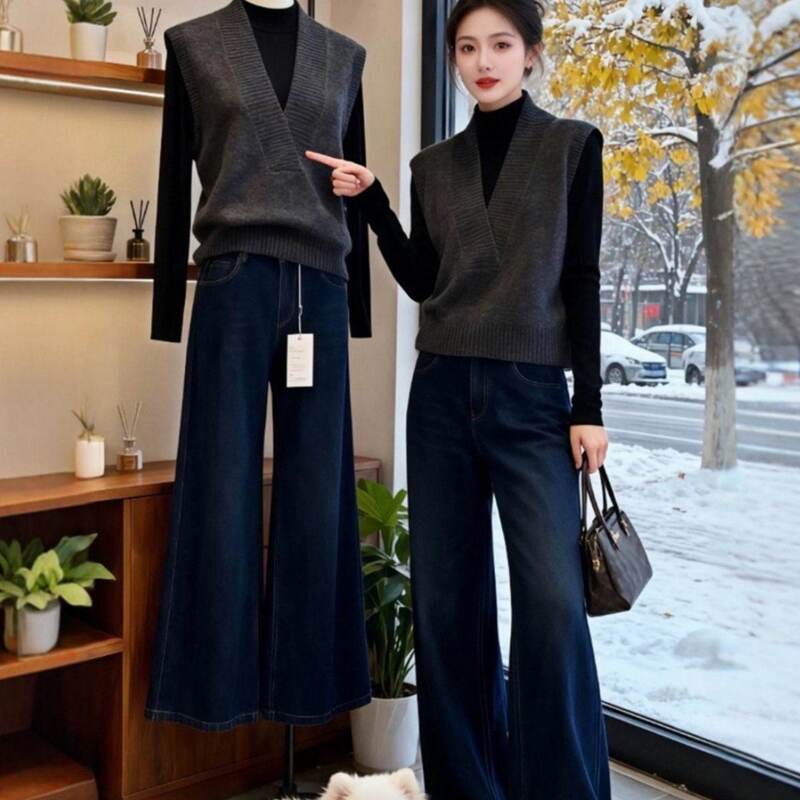 High-End Gray V-Neck Knitted Vest for Women, Autumn and Winter Fashionable and Elegant Soft Inner Sweater Vest Sleeveless Top