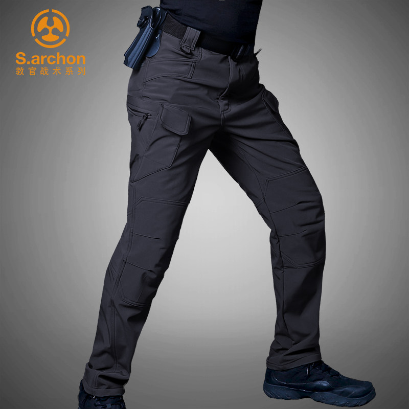 Outdoor soft shell assault pants men's winter plus velvet padded windproof waterproof fleece pants warm hiking pants ski pants