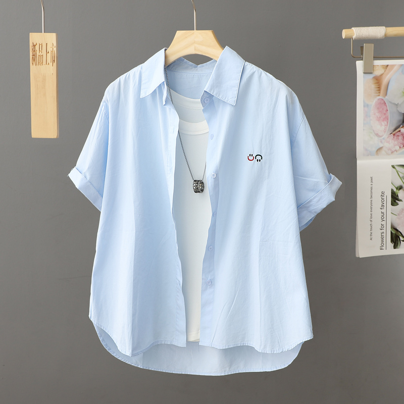 Pure Cotton Women's Short-Sleeve Shirt 2026 New Summer Korean Style Cardigan Loose Casual Design Embroidered Versatile Shirt