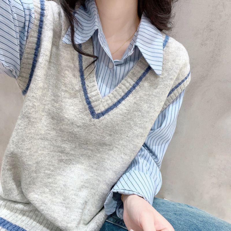 V-Neck Pullover Knitted Vest for Women 2025 Autumn and Winter Korean Style Loose Slimming Layered Sleeveless Sweater Vest