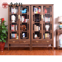 Mahogany furniture study chicken wing Wood Chinese bookcase double door glass bookcase solid wood locker cabinet filing cabinet