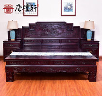 Mahogany furniture master bedroom Zambia blood sandalwood Chinese style 1 8 meters solid wood bed wedding bed Mandarin duck playing water carved double bed