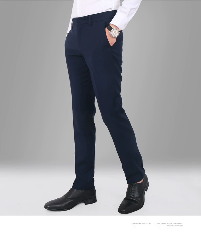 Quần mùa thu nam màu xanh đậm Slim Anh phù hợp với quần âu phù hợp với quần công sở kinh doanh quần tây quần tây nam quần vải nam