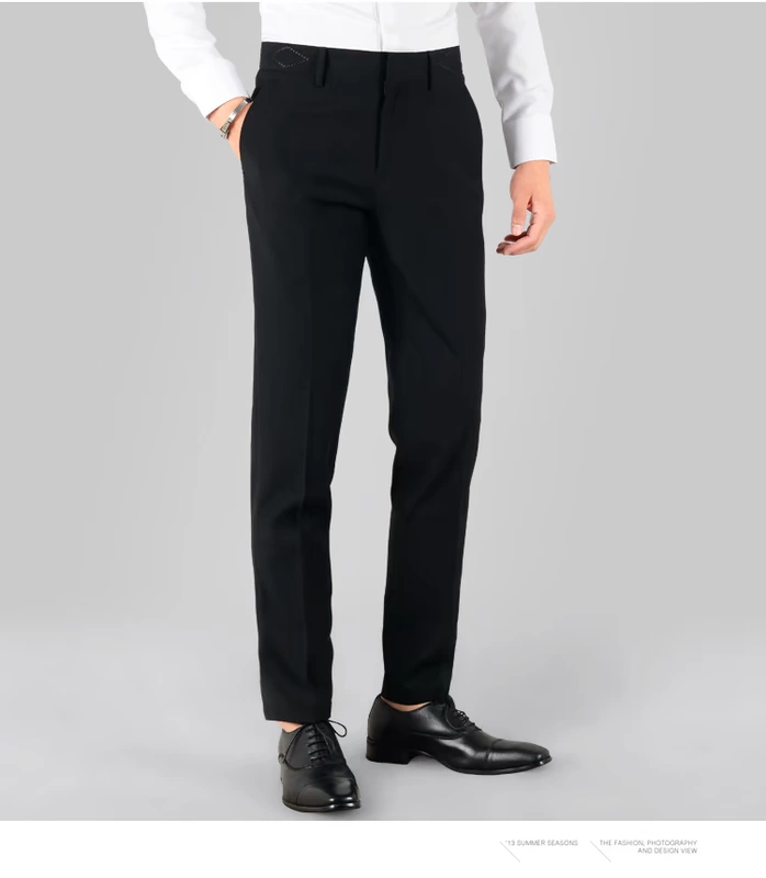Quần len màu đen Slim co giãn phù hợp với quần chân kinh doanh phiên bản Hàn Quốc của quần tây nam len nam mùa xuân và mùa thu