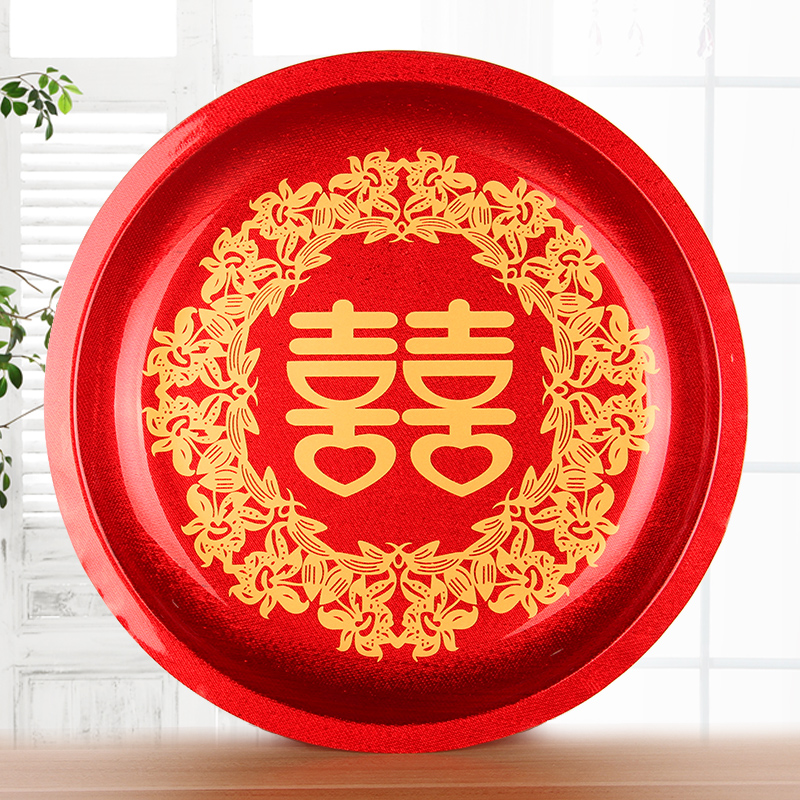Wedding acrylic dried fruit plate wedding living room fruit plate red plastic plate hi word fruit plate enamel tea tray