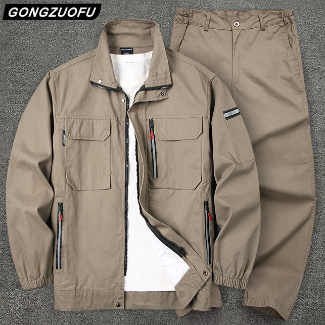 New Spring and Autumn Work Clothes for Men, Labor Protection Clothing, Welder Pure Cotton Workwear, Construction Site Suit, Thickened and Wear-Resistant