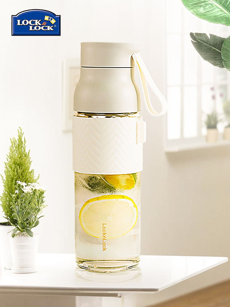 Lock lock fresh glass Macaron accompanying cup Portable transparent cup Simple anti-scalding male and female student cup