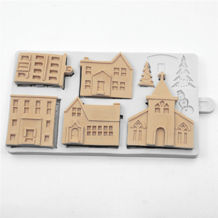 New Food Grade Fondant Cake Silicone Mold Small House Christmas Gingerbread House Mousse Chocolate Decoration Baking
