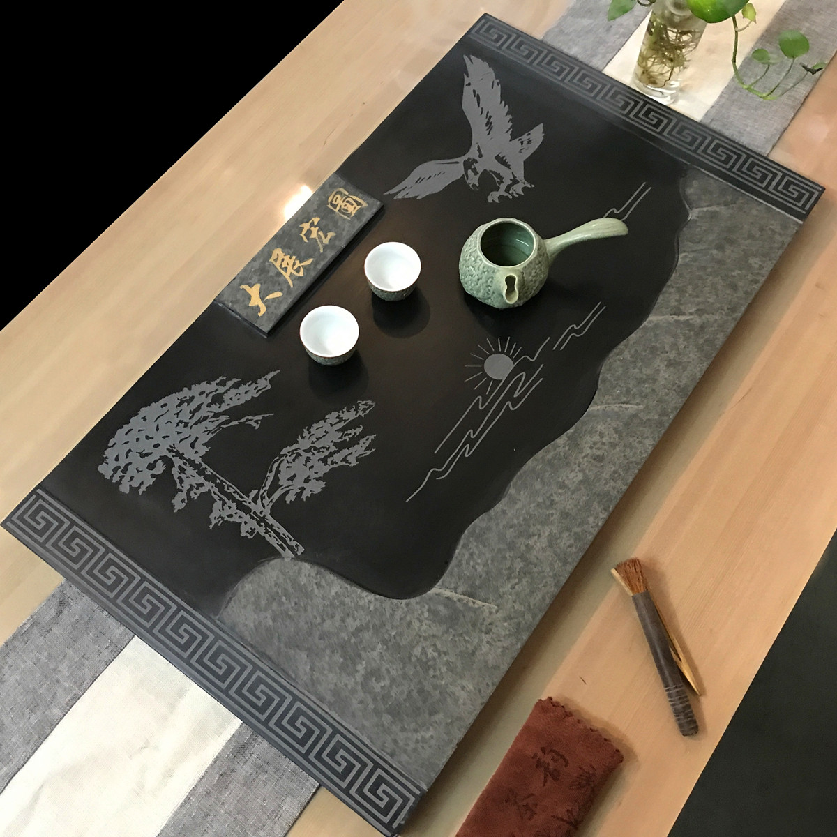 Wujin stone tea tray whole stone plate natural custom size embedded household simple drainage stone small tea table