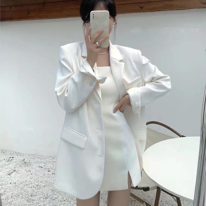 2025 Spring and Autumn Hong Kong Style New Korean Version Elegant Versatile Blazer Solid Color Casual Suspender Skirt Suit