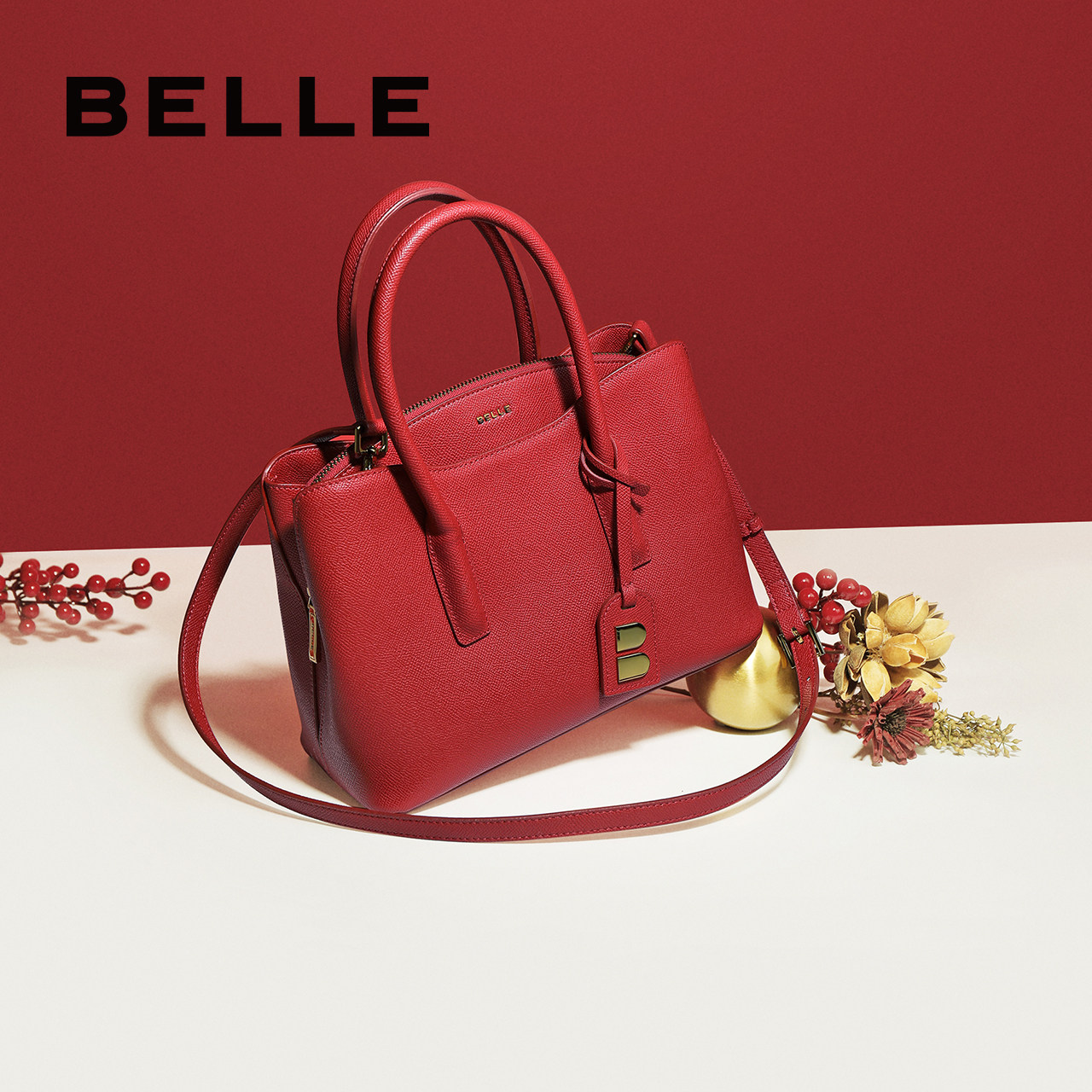 Belle Hand bag autumn new shopping mall with leather commuter crossbody shoulder bag Red Wedding bag female X5349CX0