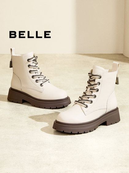 百丽女靴子冬季新款休闲短靴加绒厚底英伦风马丁靴女3NZ40DD4